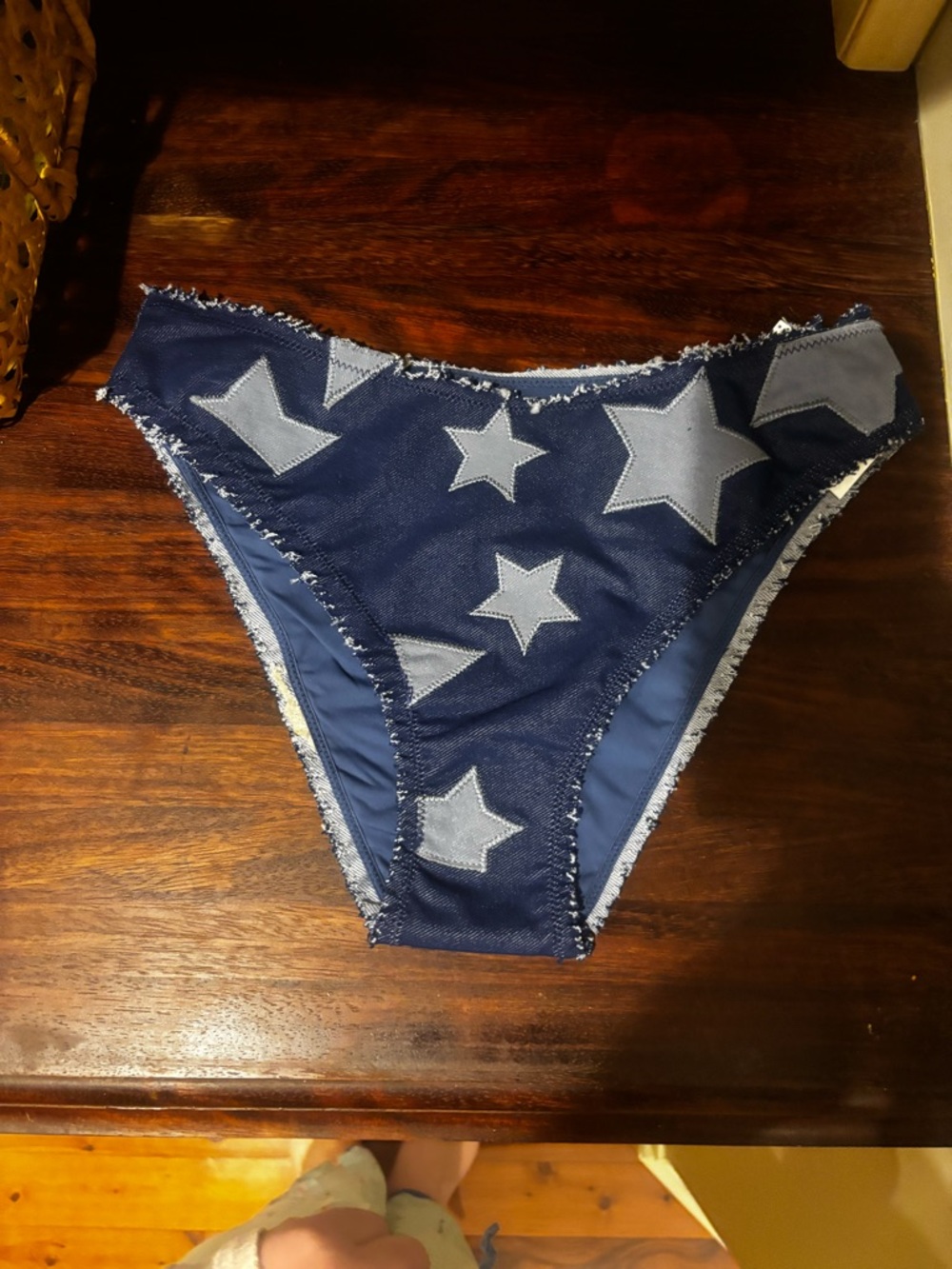 Frayed Star-Print Navy Bikini Bottoms